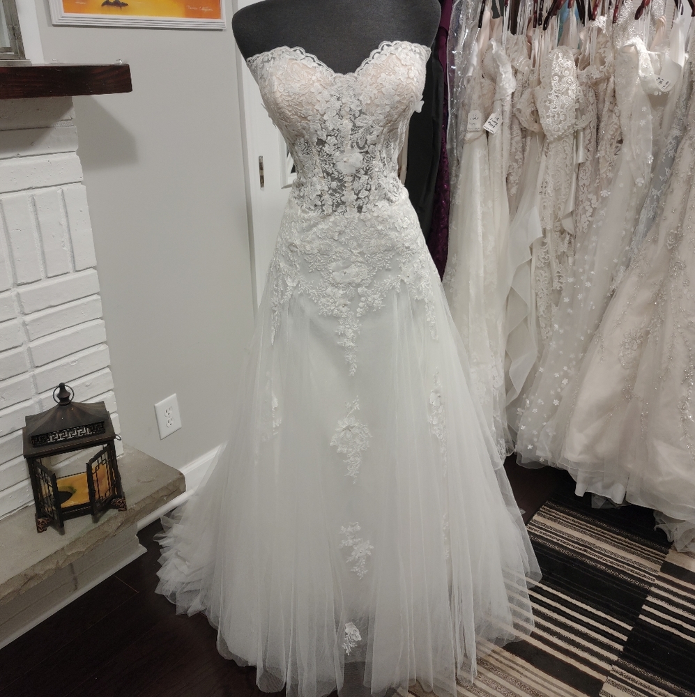 Kenneth Winston 1850 IVORY Size 18 Drop Waist Tulle and Lace Wedding Dress